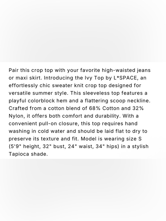 NWT l*space Ivy Cream Knit Crop Tank Top with Pastel Trim - Picture 4 of 11